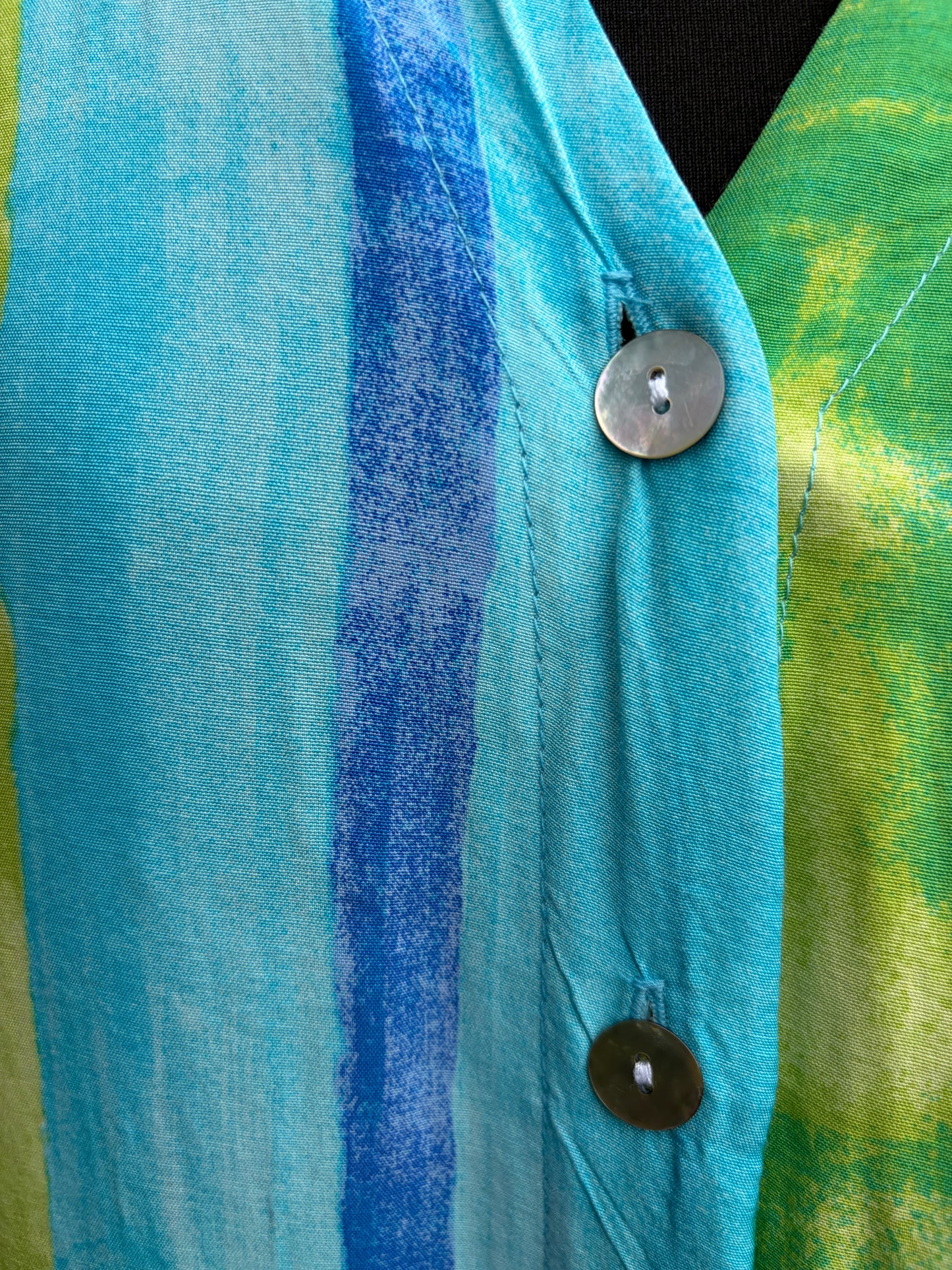 80s Blue&green stripy blouse uk 12-14