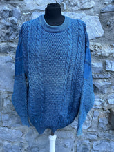 Load image into Gallery viewer, 90s blue jumper with denim patches M/L
