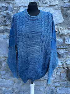 90s blue jumper with denim patches M/L