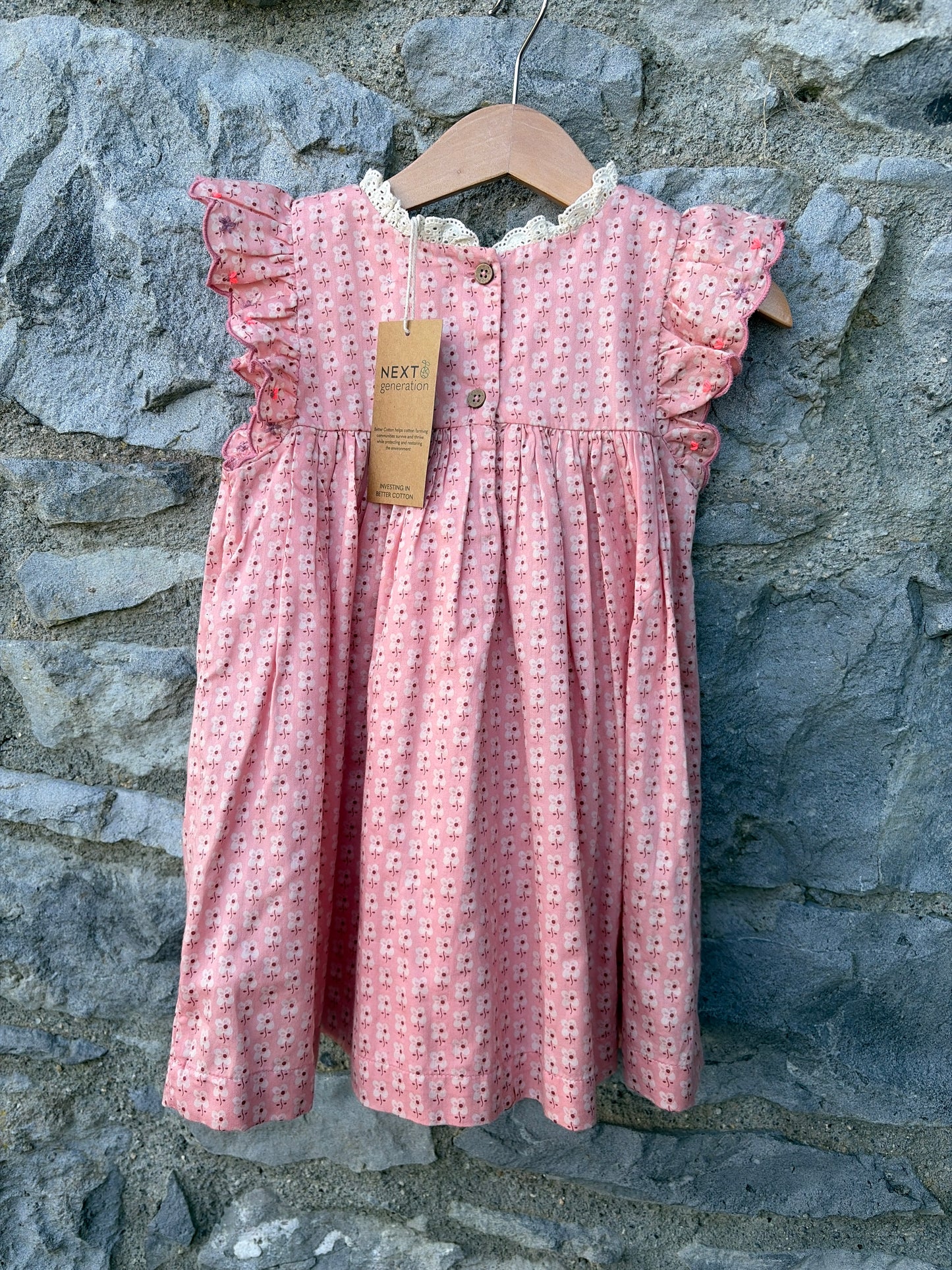 Pink shirred floral dress  18-24m (86-92cm)