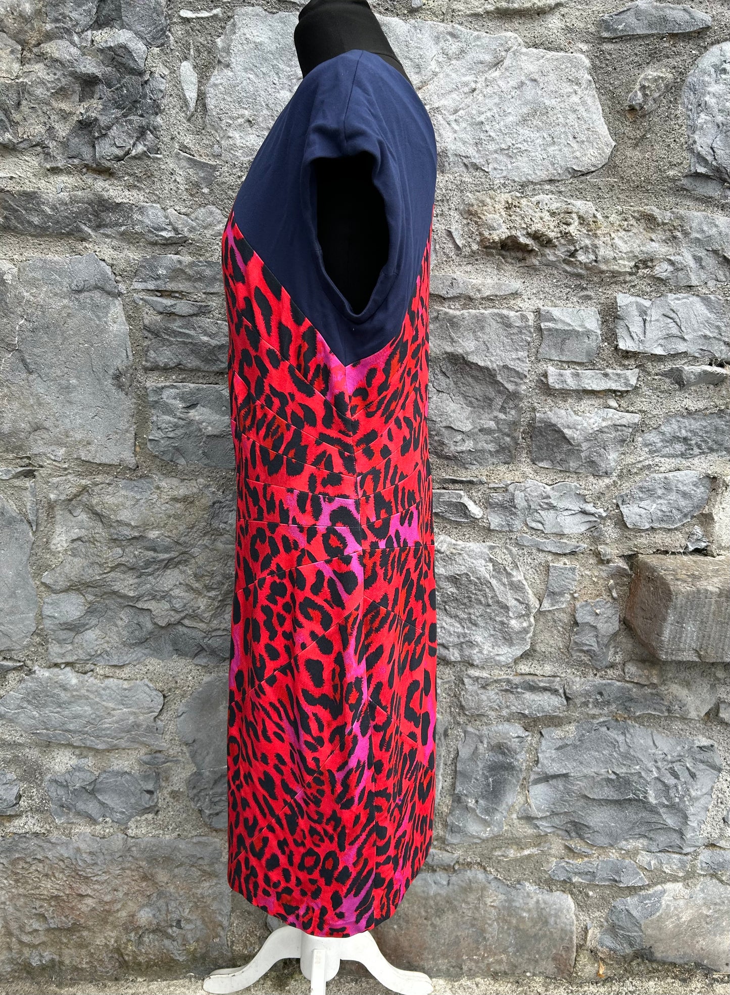 Escada Red Leopard Print Jersey Radiant Seam Dress uk 14