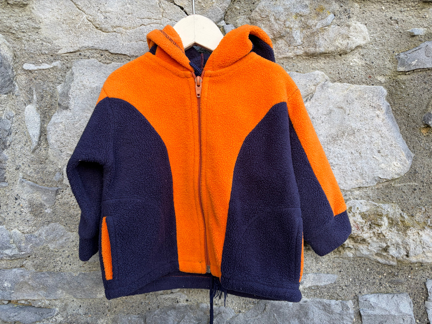 90s orange&navy fleece hoodie  9-12m (74-80cm)