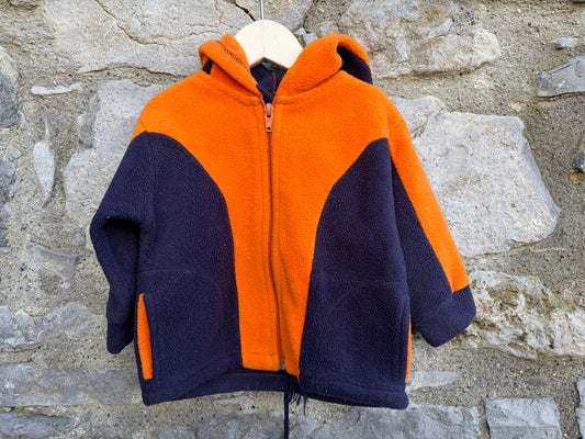 90s orange&navy fleece hoodie  9-12m (74-80cm)