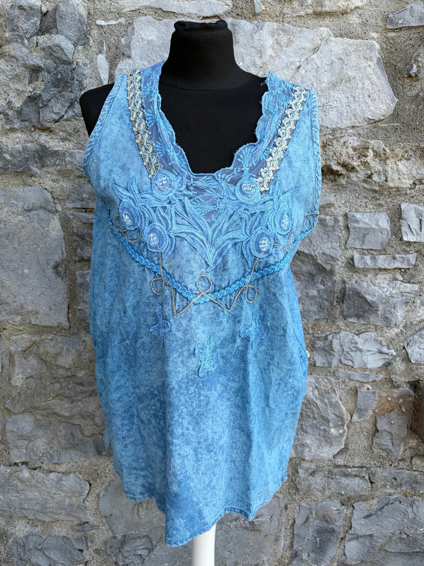 90s blue 3 piece acid wash&lace suit uk 12