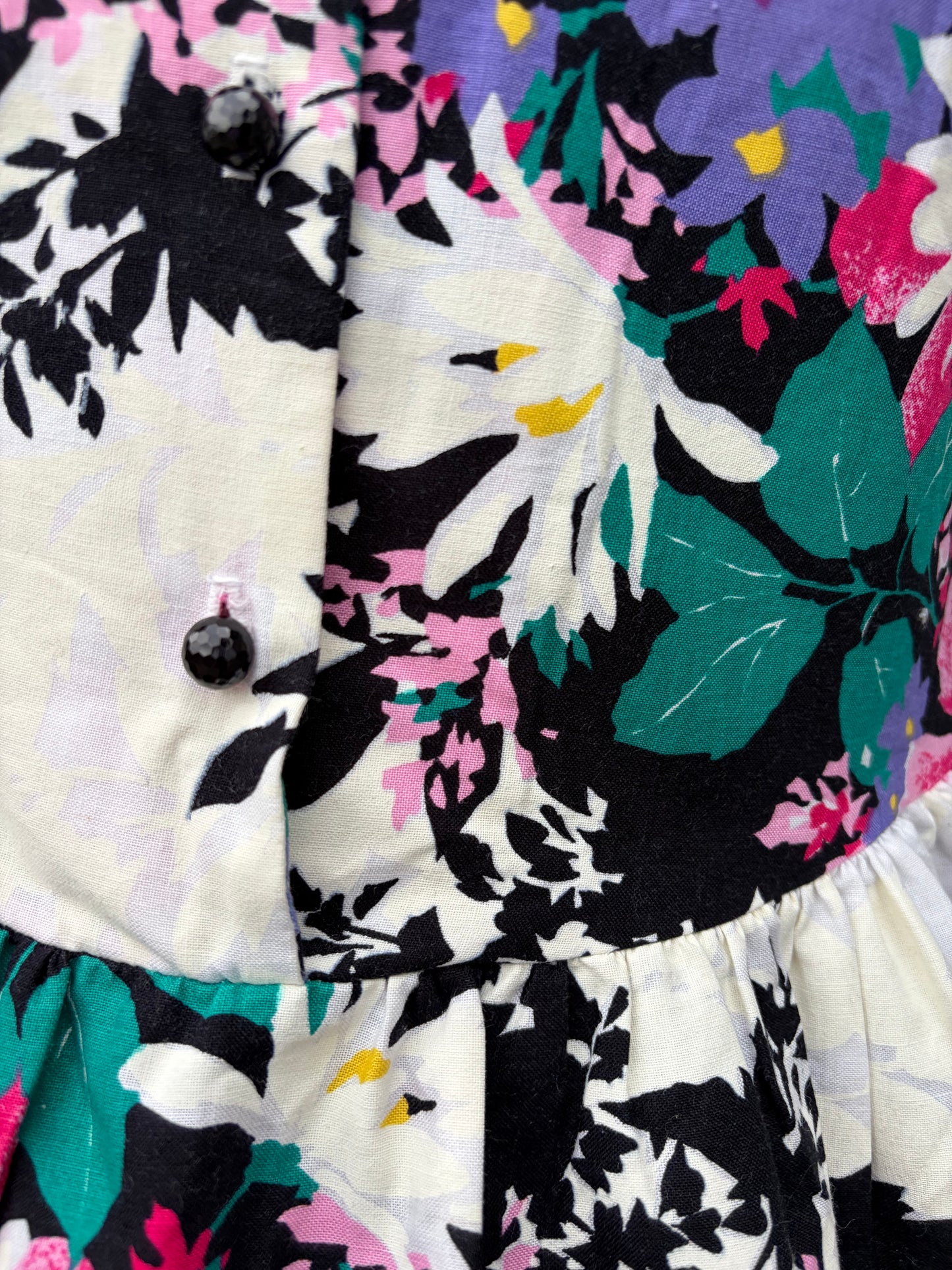 80s colourful flowers white dress uk 6-8