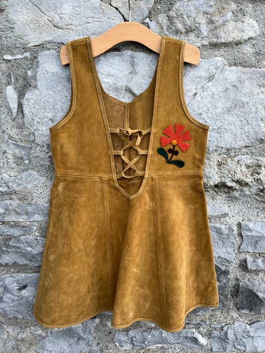 80s suede brown pinafore  6y (116cm)