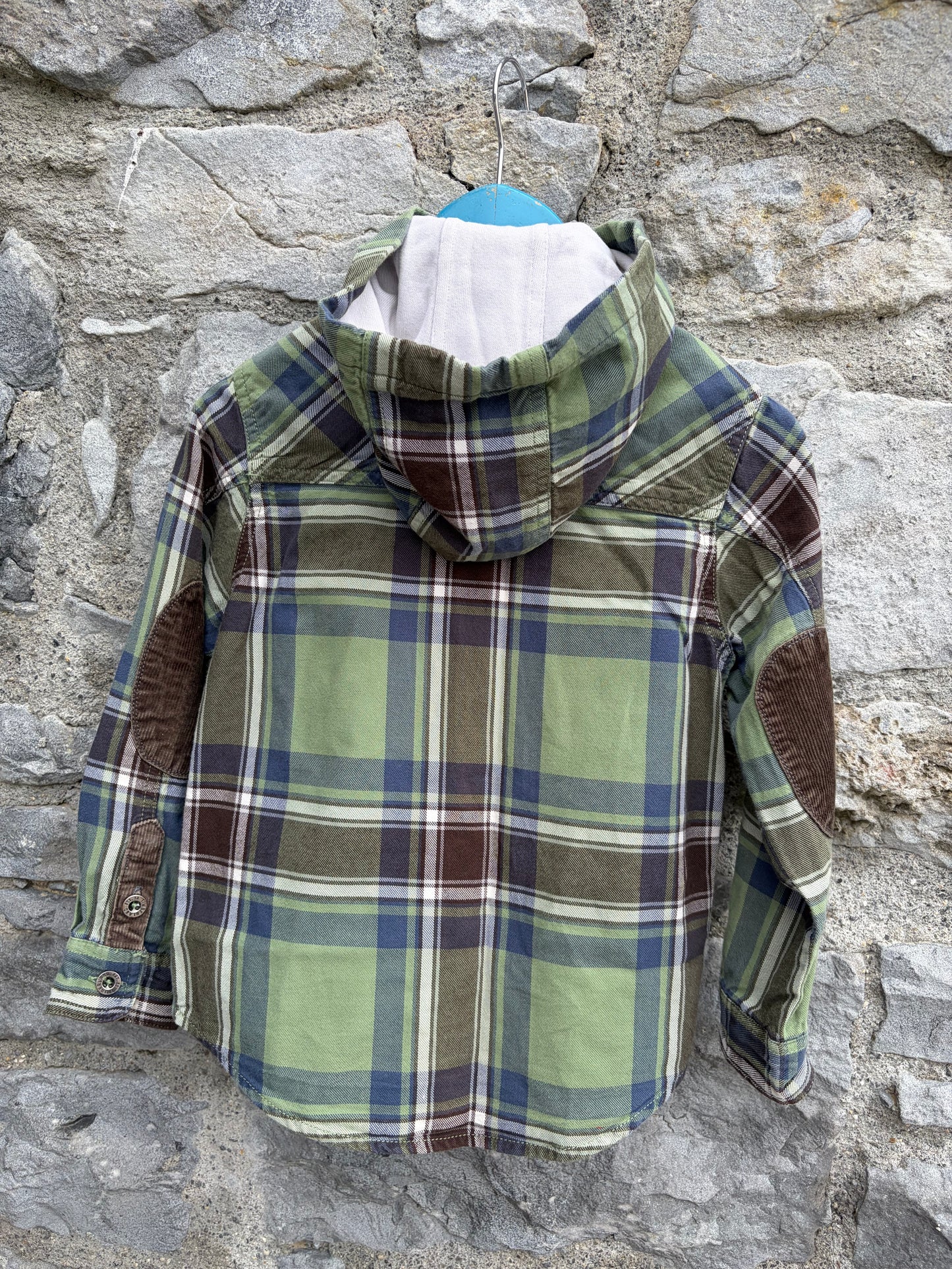 Green check hooded shirt  5-6y (110-116cm)
