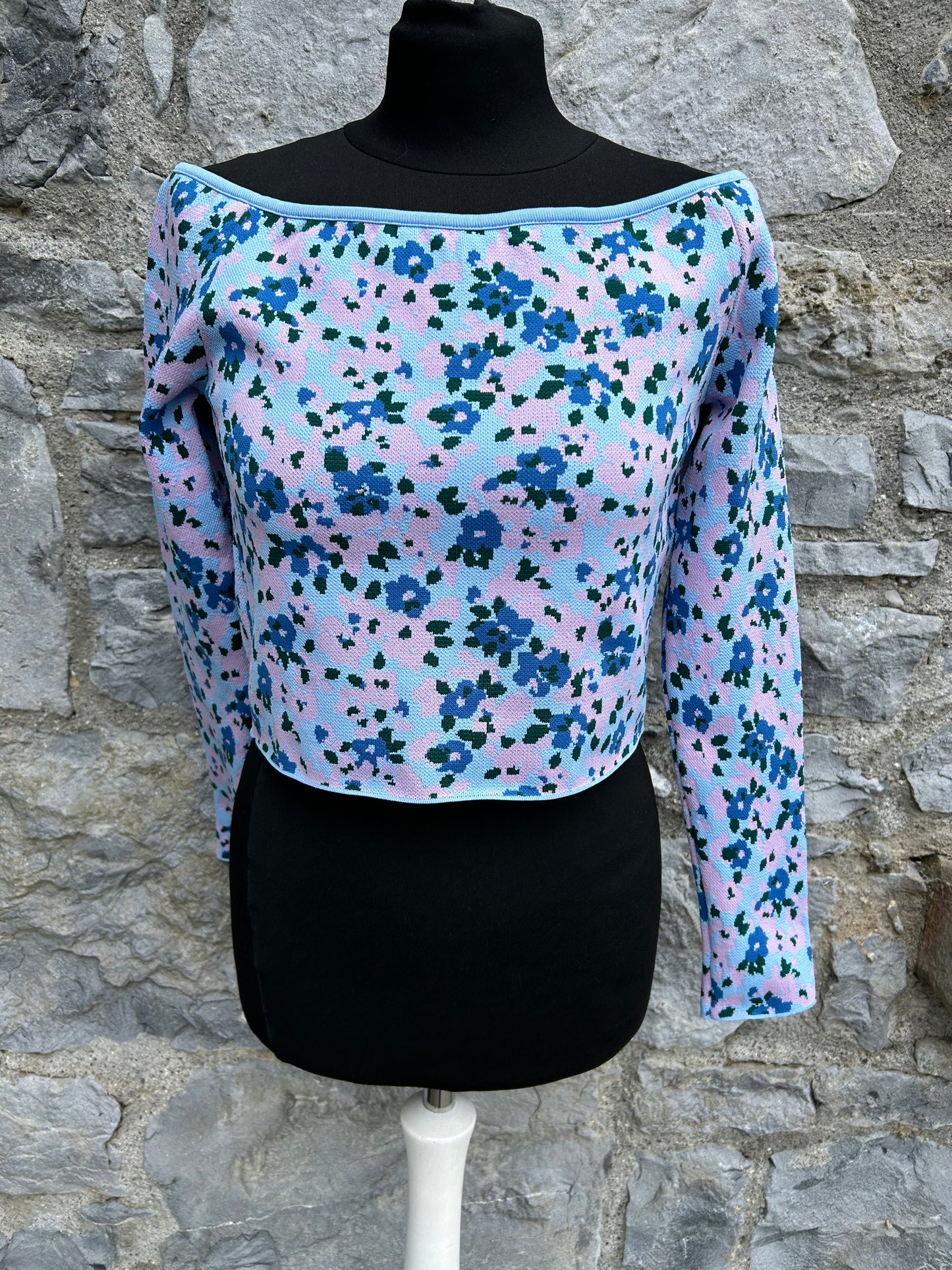 Blue floral low shoulders top uk 12