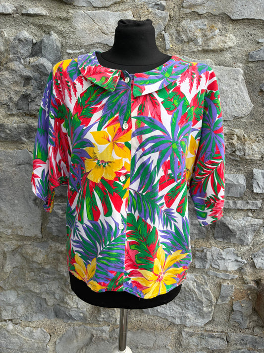 80s tropical plants blouse uk 8