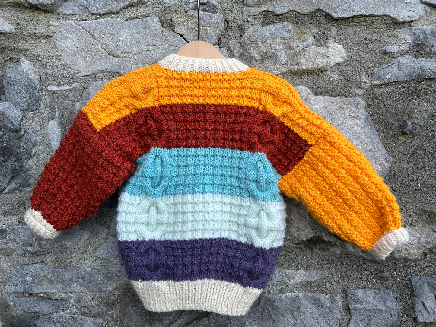 Aran style big colour panels cardigan  2-3y (92-98cm)