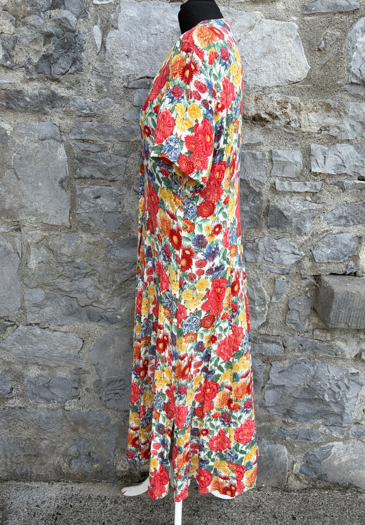80s red flowers button up dress uk 14