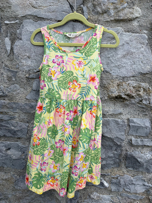 Tropical flowers Green dress  7y (122cm)