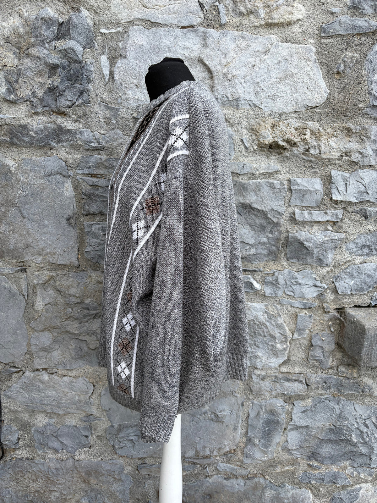90s grey geometric pattern jumper Large