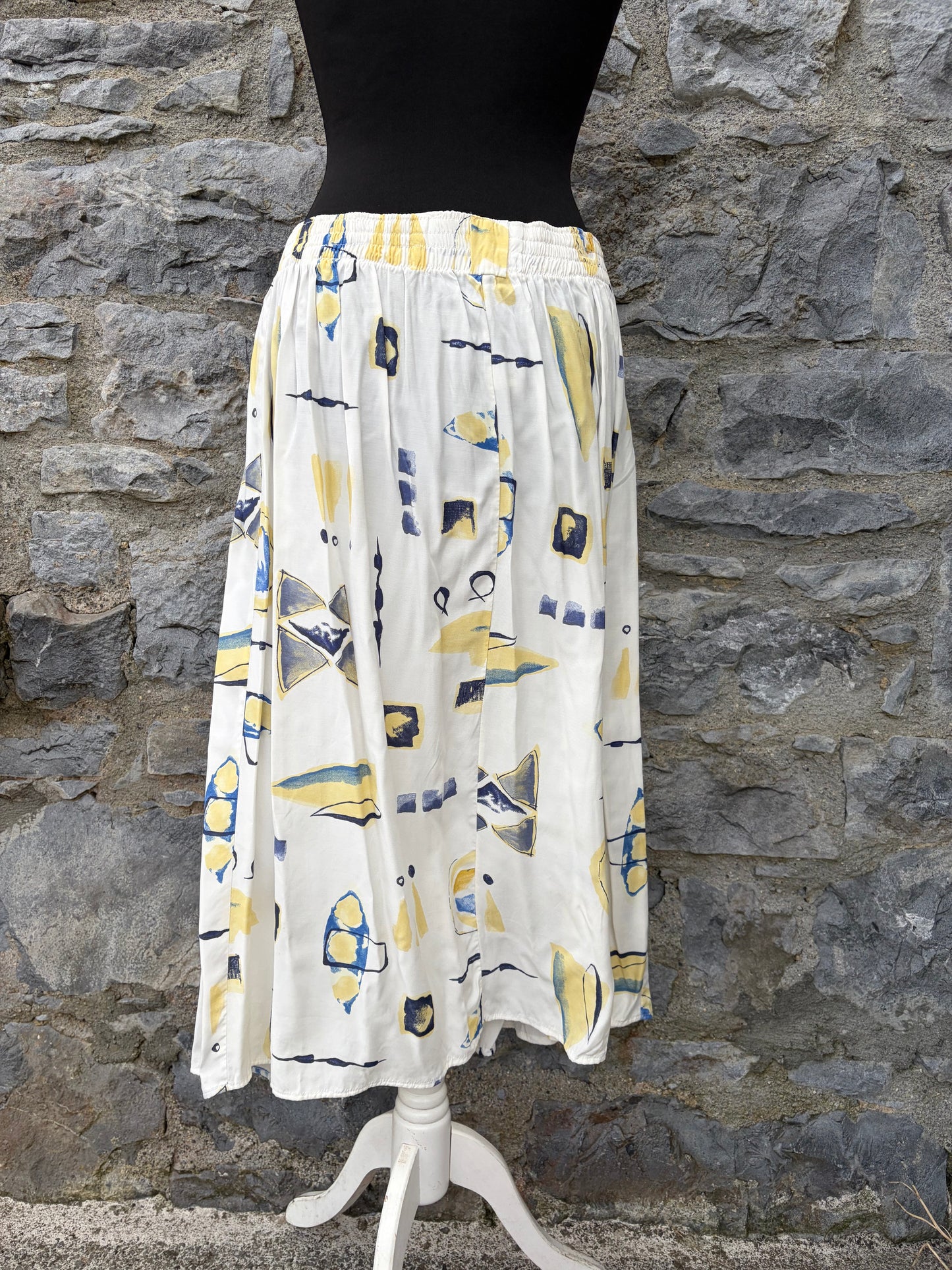 80s white&yellow abstract skirt uk 12-14
