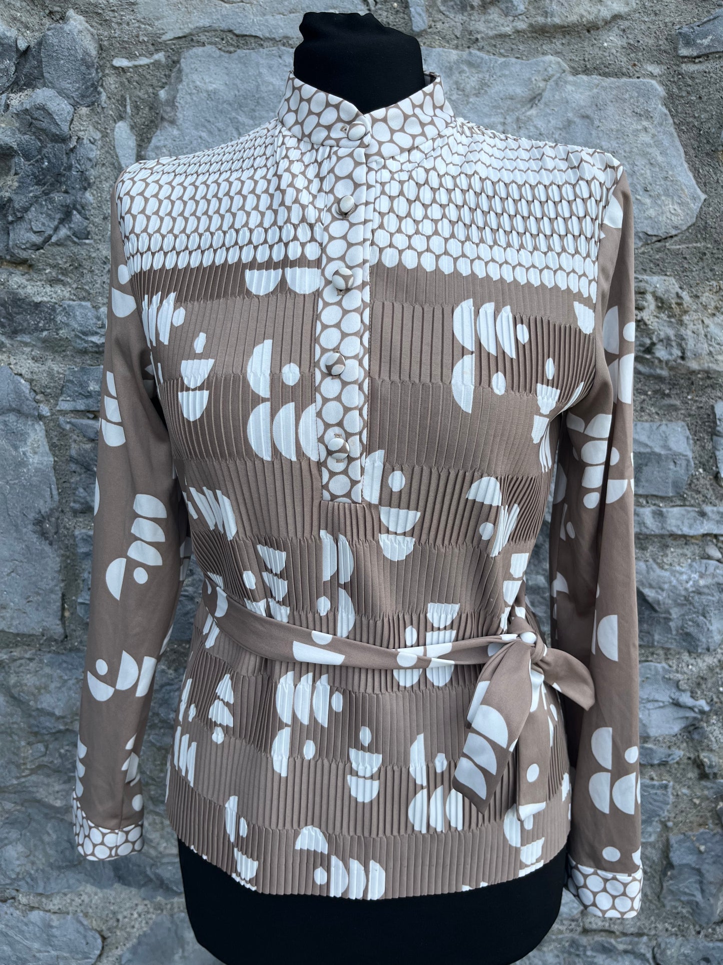 70s brown big dots blouse uk 10-12