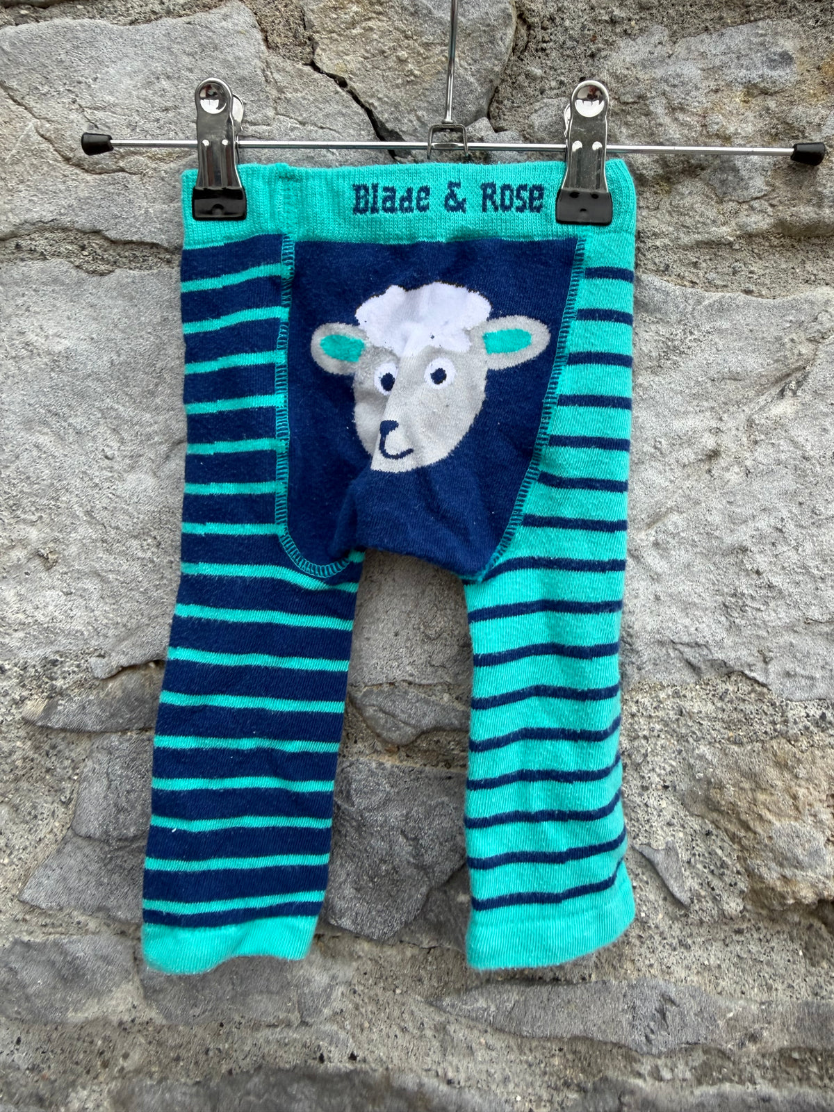 Sheep turquoise stripy leggings 6-9m (68-74cm)