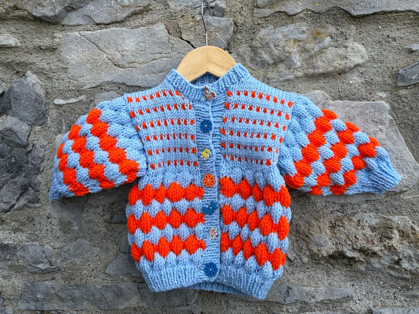 Blue&orange bubble knit cardigan  9-12m (74-80cm)