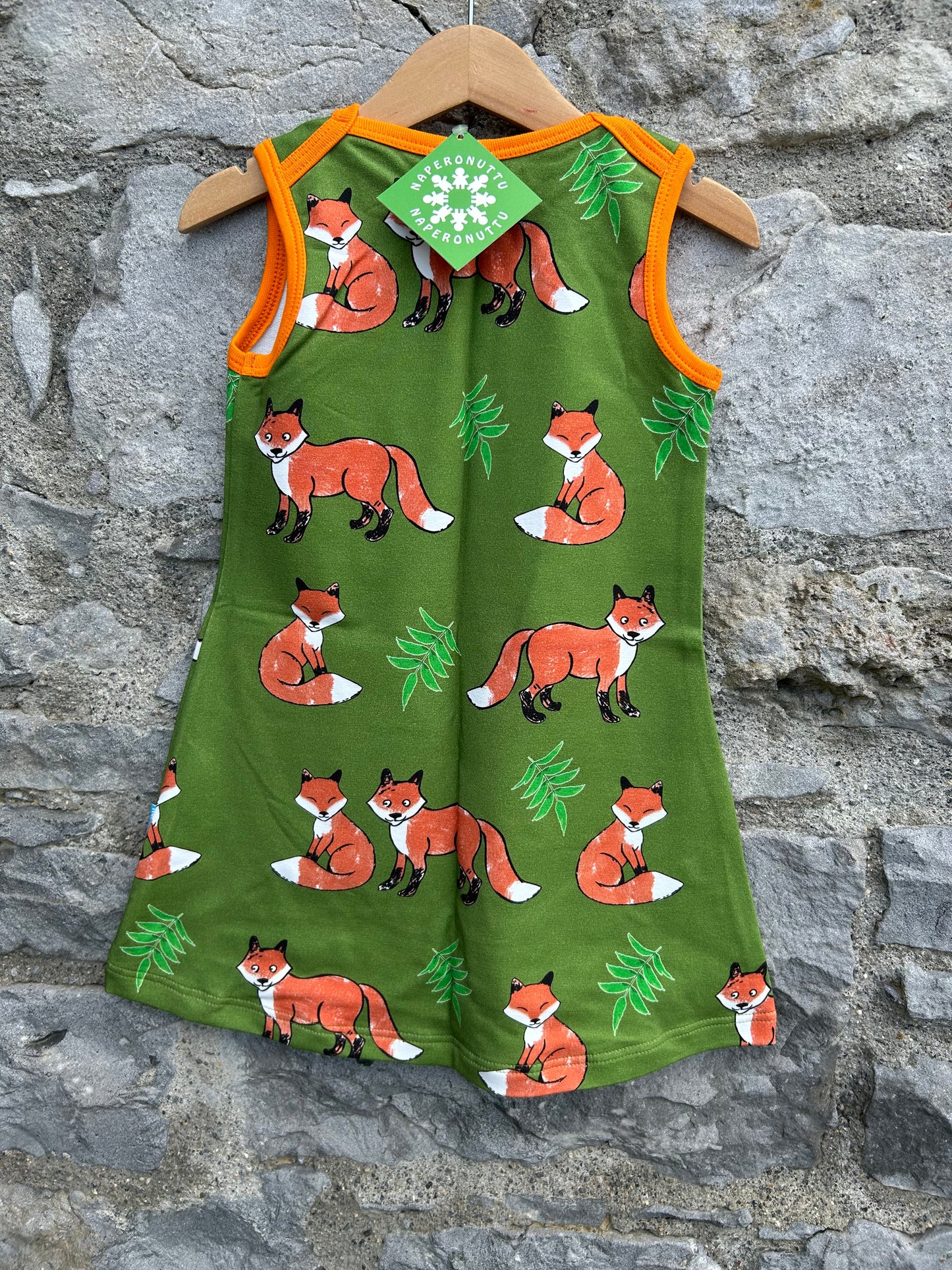 Foxes green pinafore  3-4y (98-104cm)