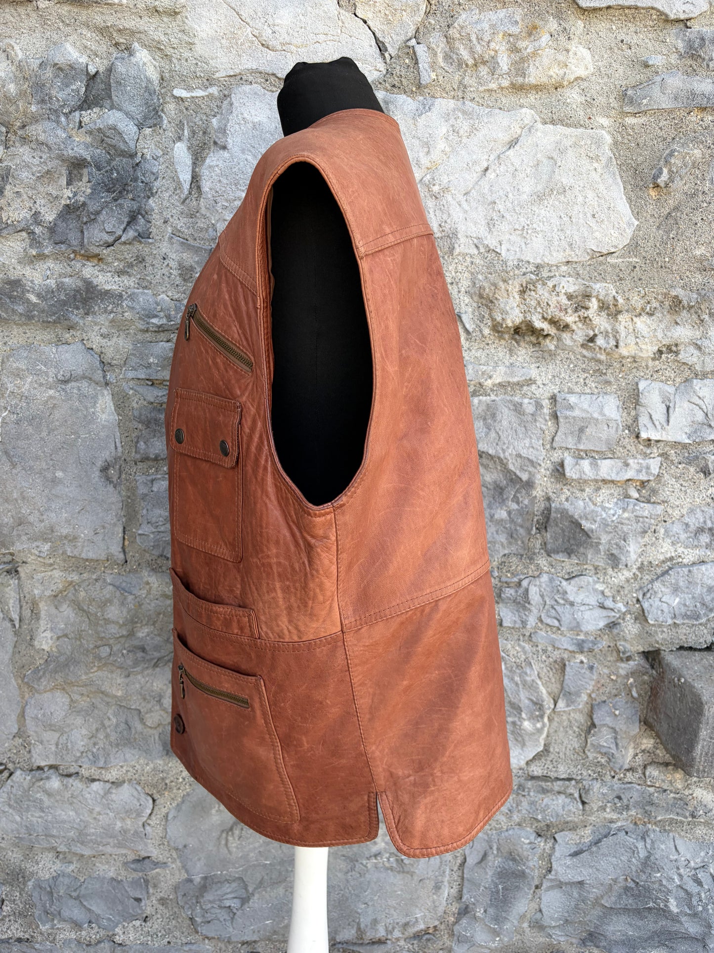 80s brown leather waistcoat Large
