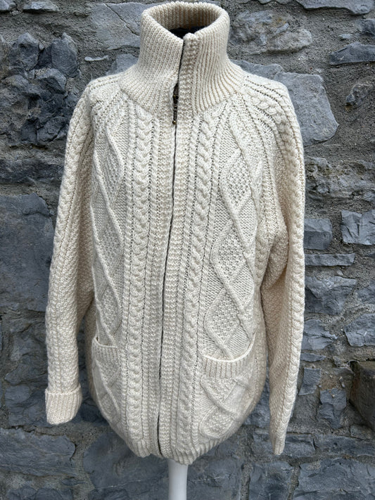 80s Aran style zipped cardigan Large