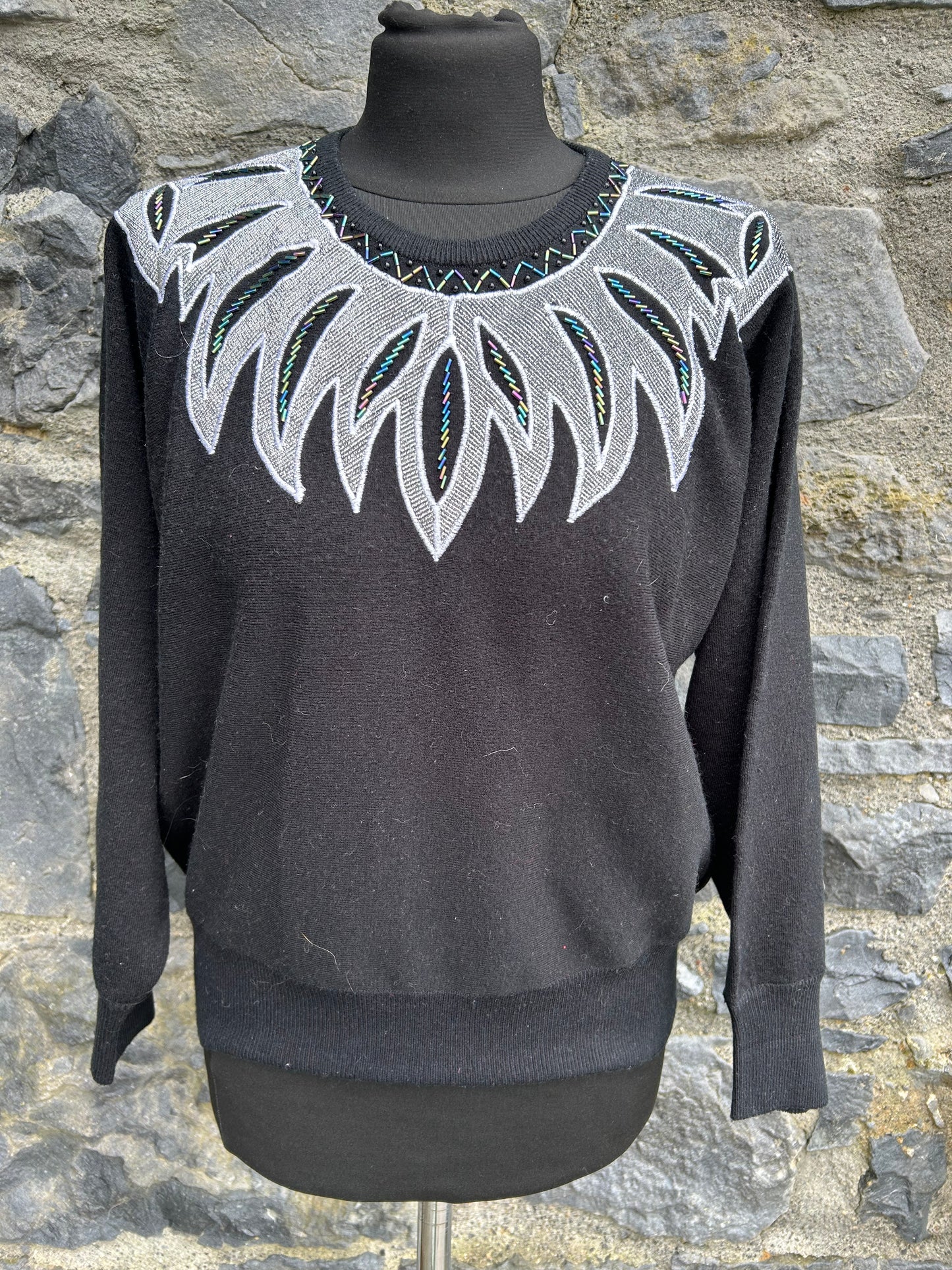 90s black jumper with sequin collar uk 10-12