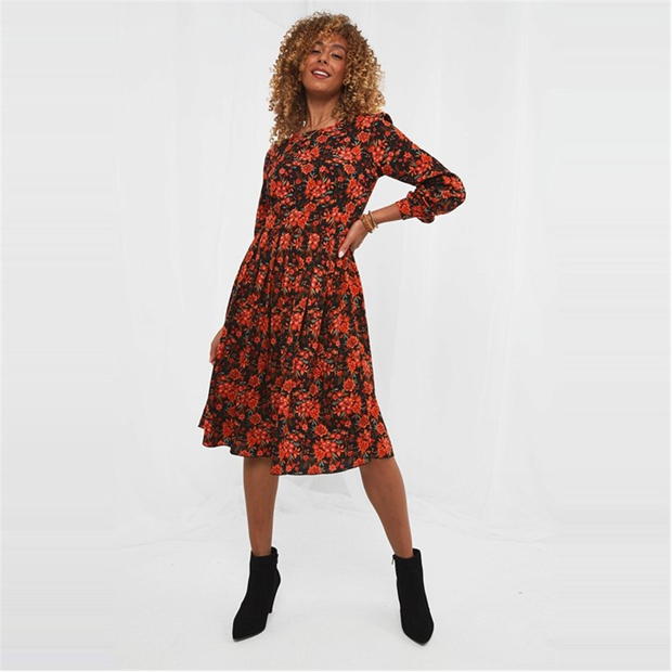 Red flowers black dress uk 14