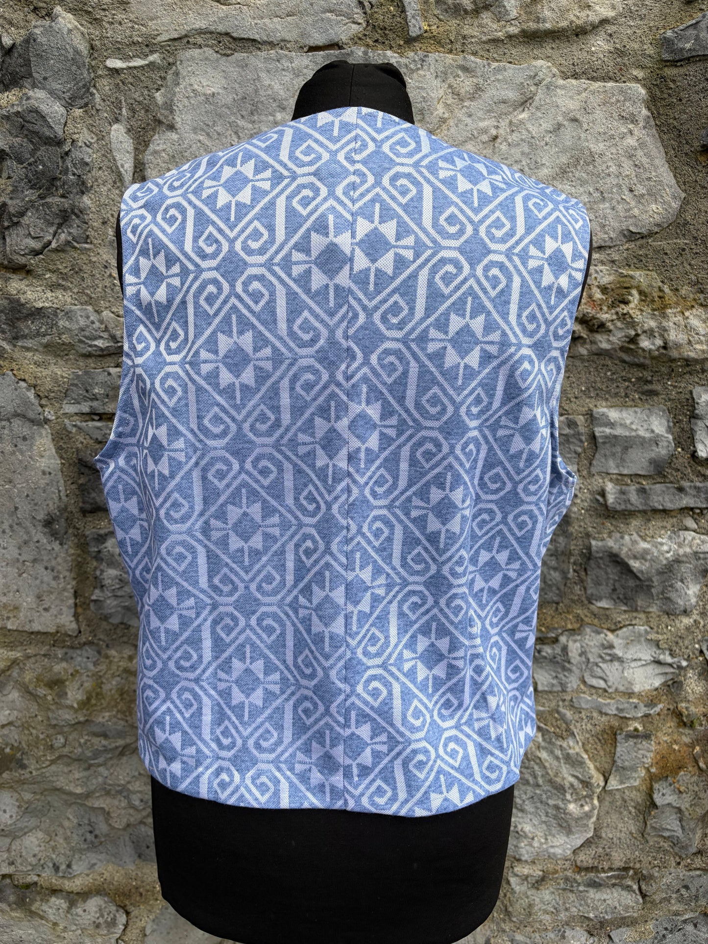 80s blue geometric waistcoat uk 12-14