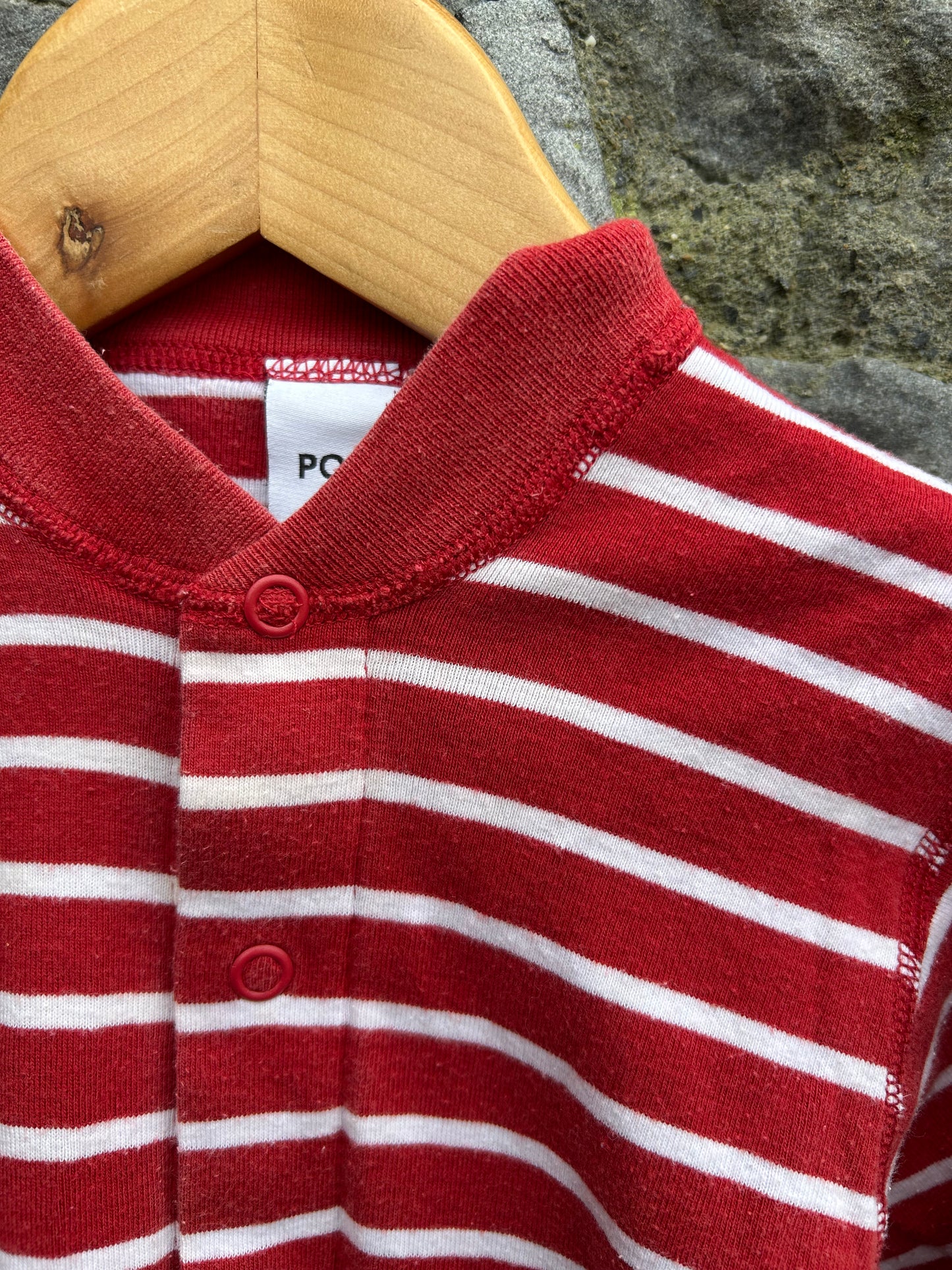 PoP Red stripy onesie 9m (74cm)