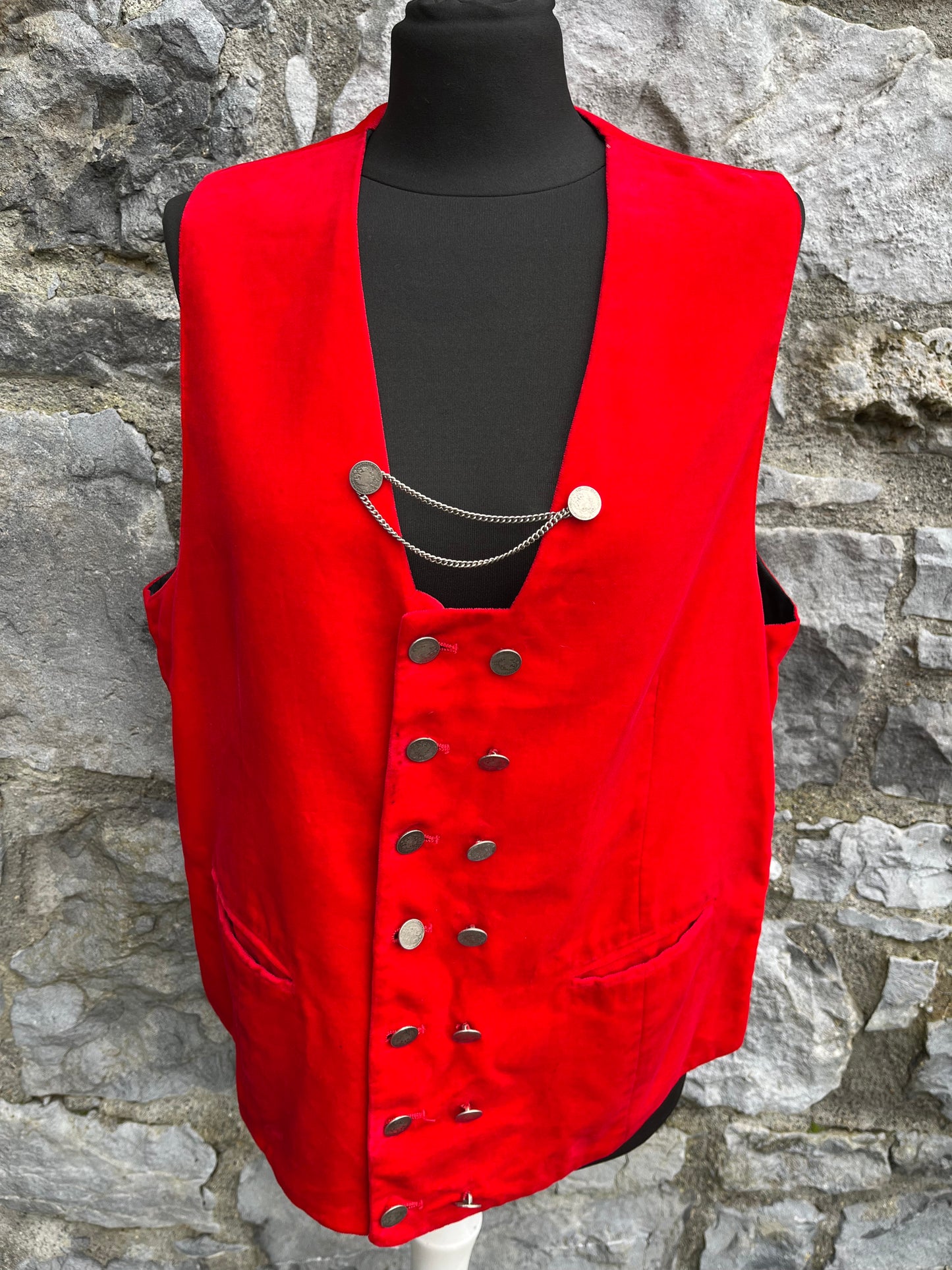 90s red velvet folk waistcoat M/L