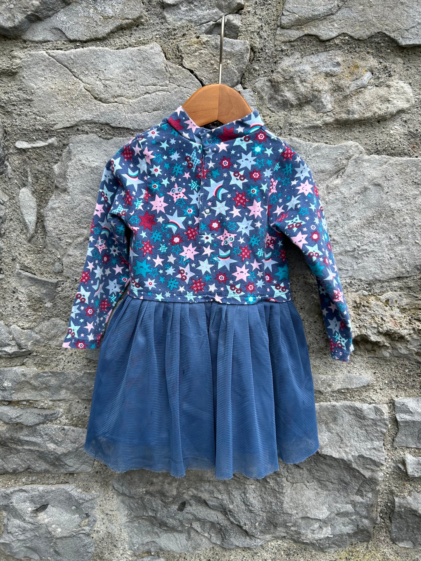 Stars steel blue dress  12-18m (80-86cm)