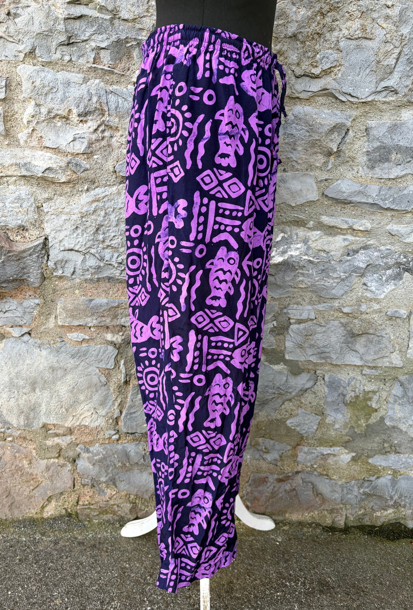 90s purple&black abstract baggy pants uk 10-12
