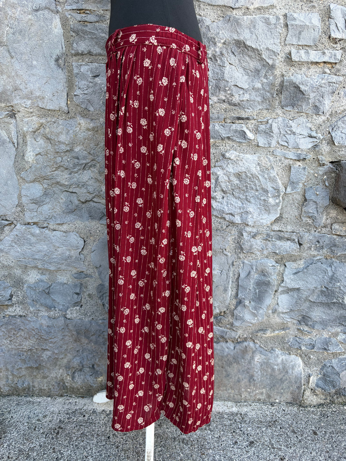 90s maroon floral button up skirt uk 14