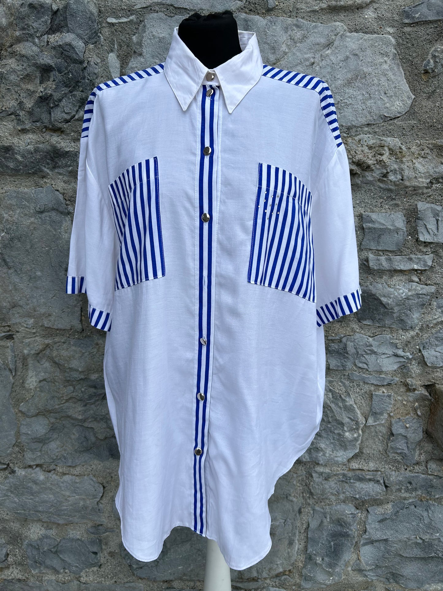 90s white stripy shirt Large