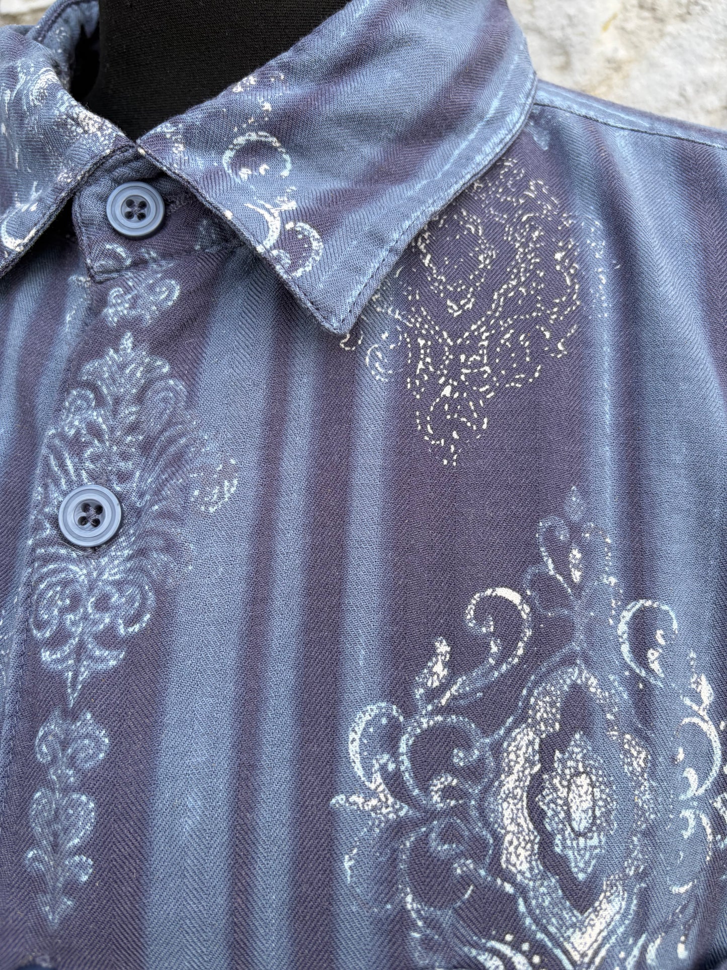 80s grey damask-style print overlaid shirt Large