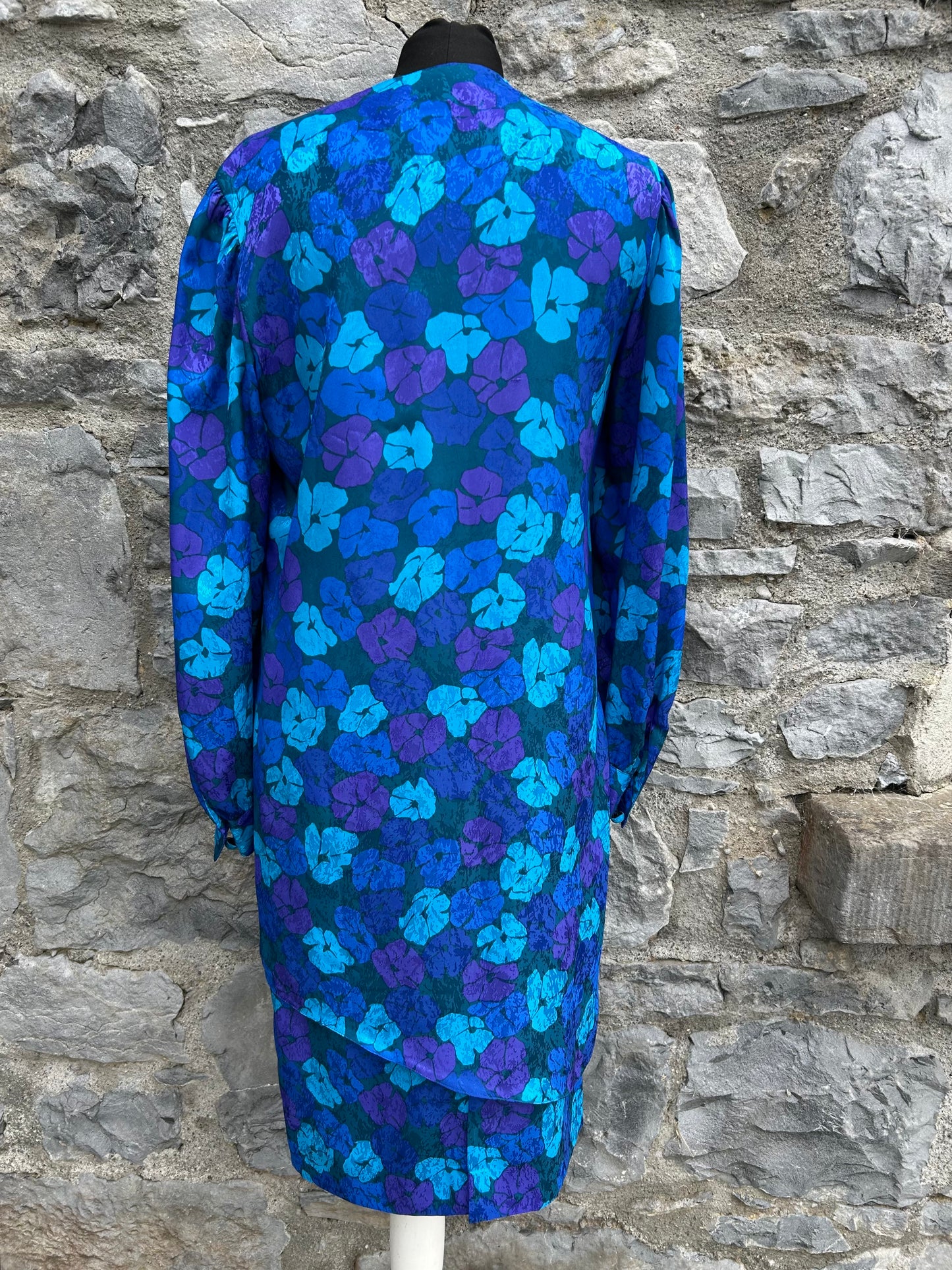80s blue flowers dress uk 8-10