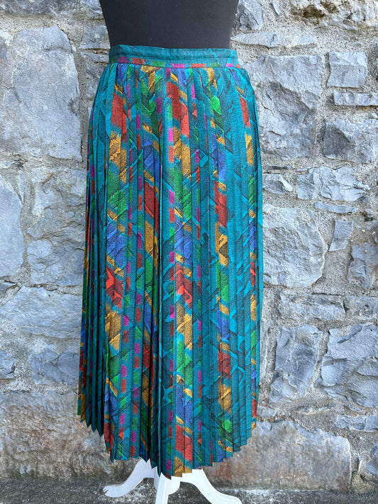 80s abstract blue pleated skirt uk 6