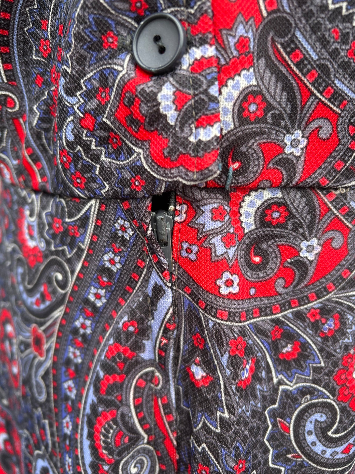 80s red&grey Paisley dress uk 10-12
