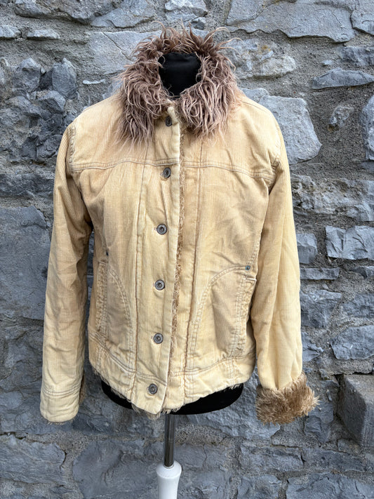 Y2K beige cord fur collar jacket uk 12