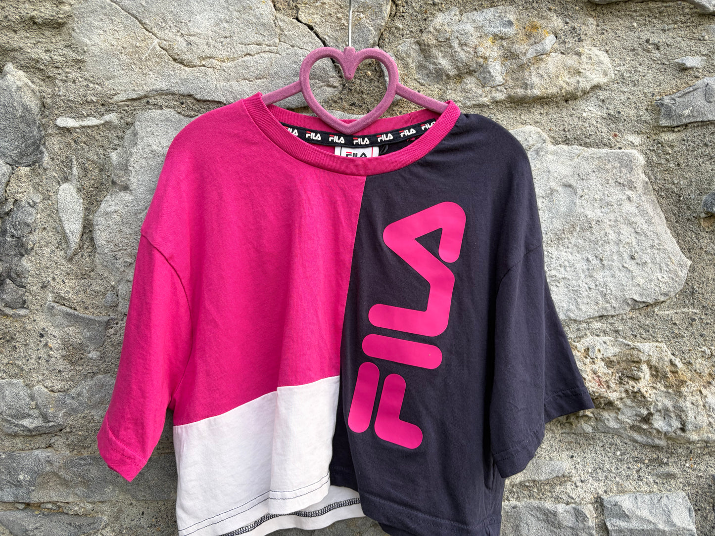 Pink colour block cropped Tee 9-10y (134-140cm)