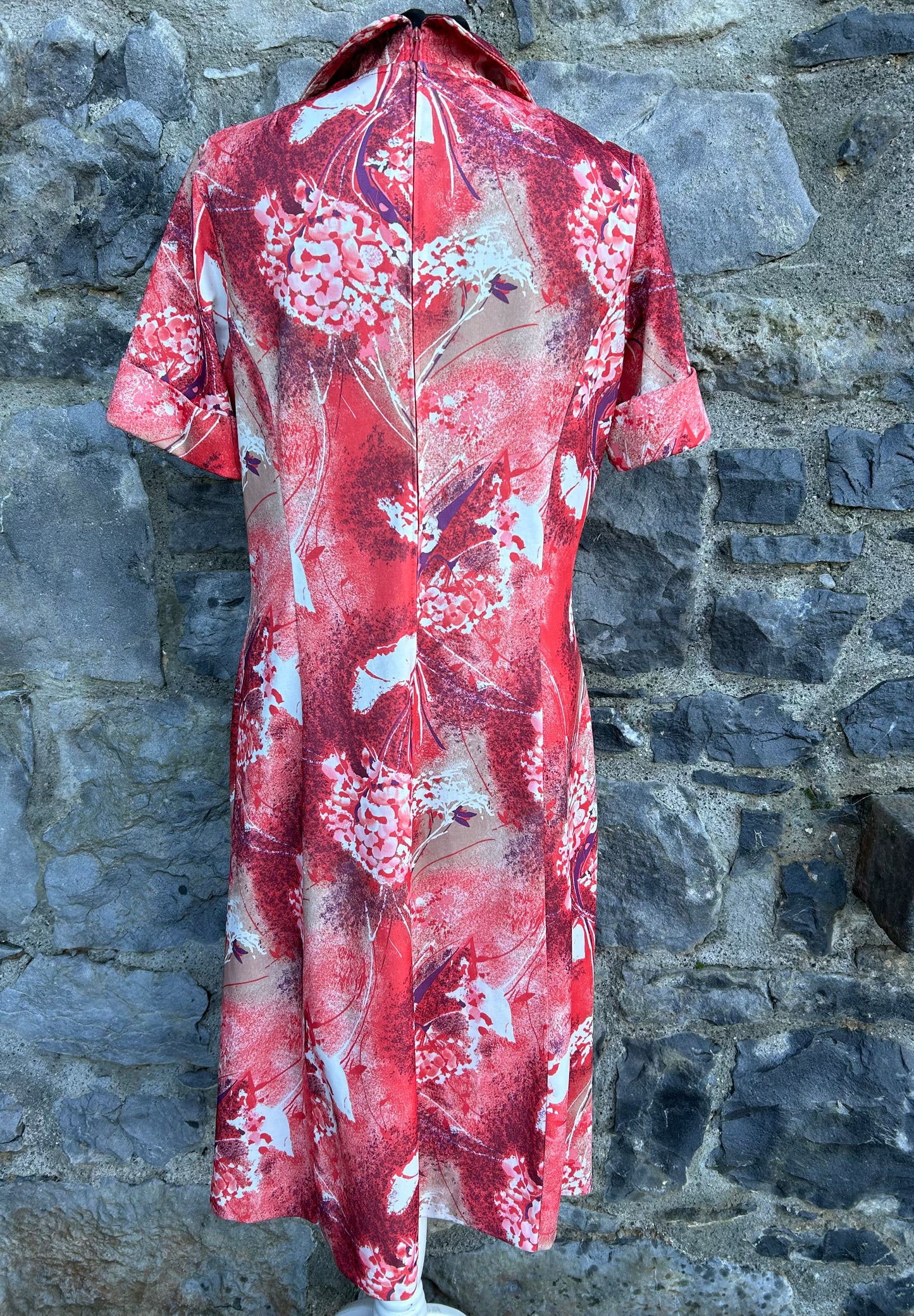 80s red floral dress uk 10-12