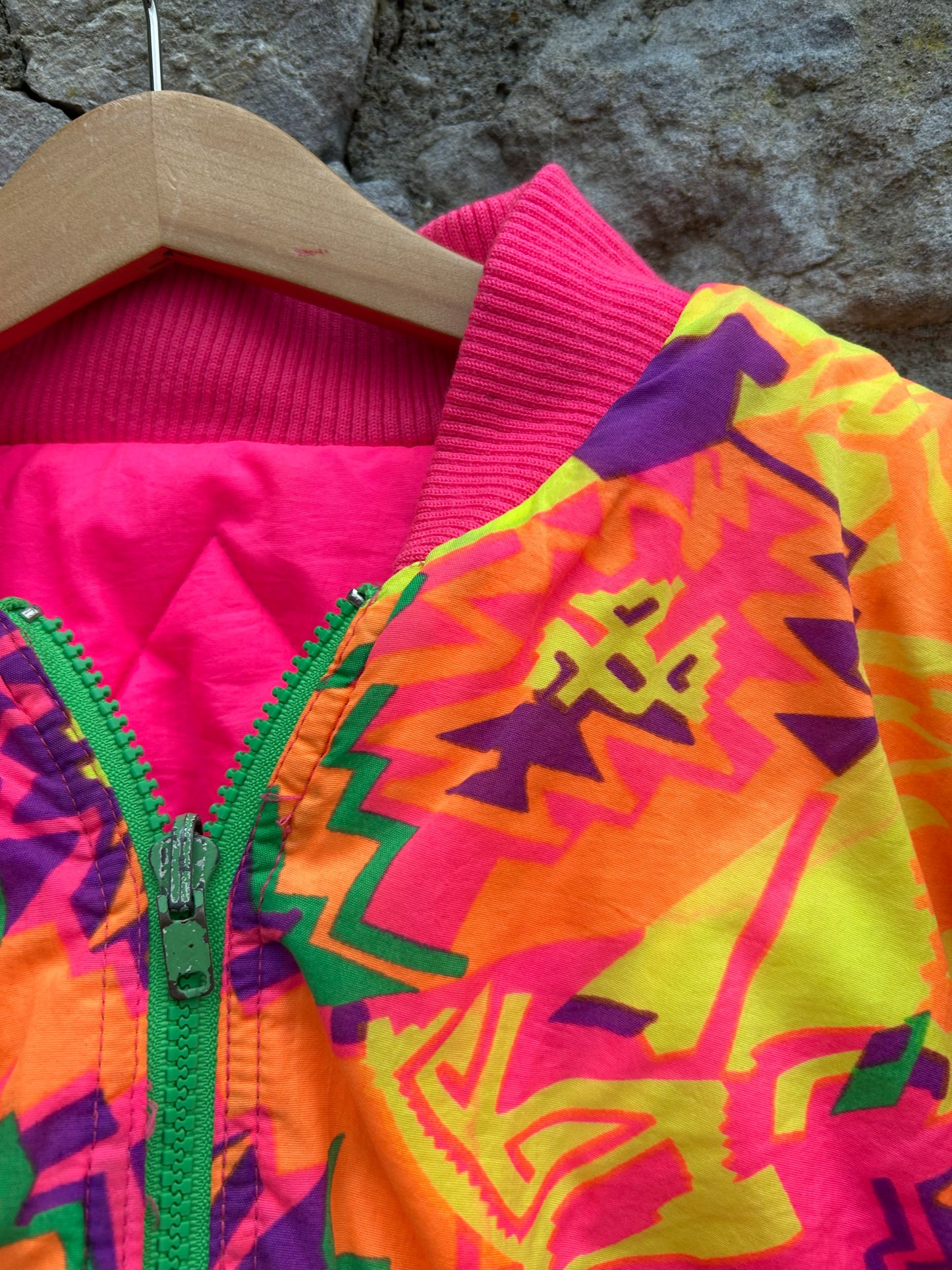 80s neon geometric&pink reversible jacket  7-8y (122-128cm)