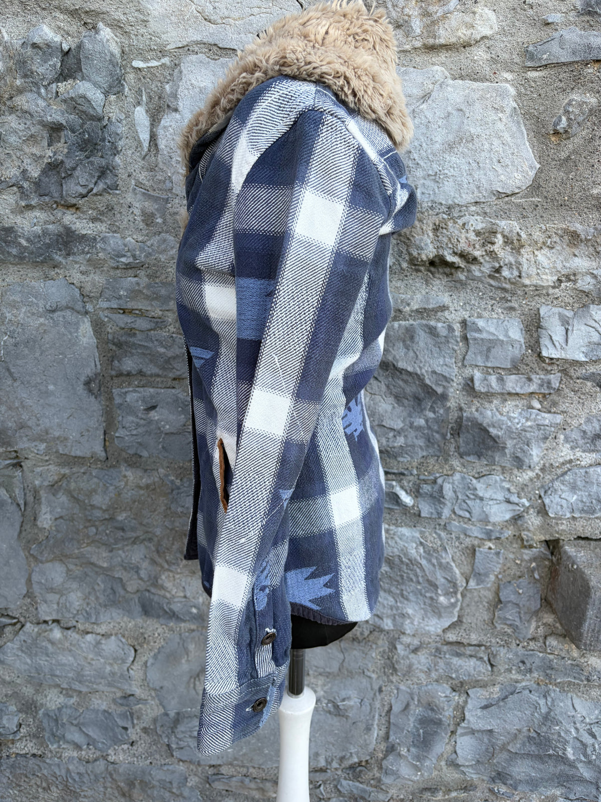Y2K Aztec print furry collar navy blazer uk 6-8