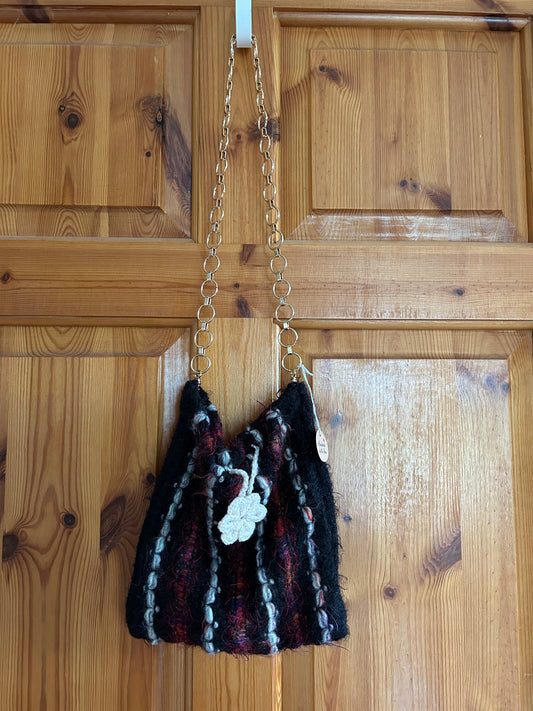 Handmade Black stripy shoulder bag