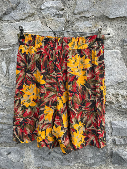 80s yellow&maroon leaves shorts uk 12