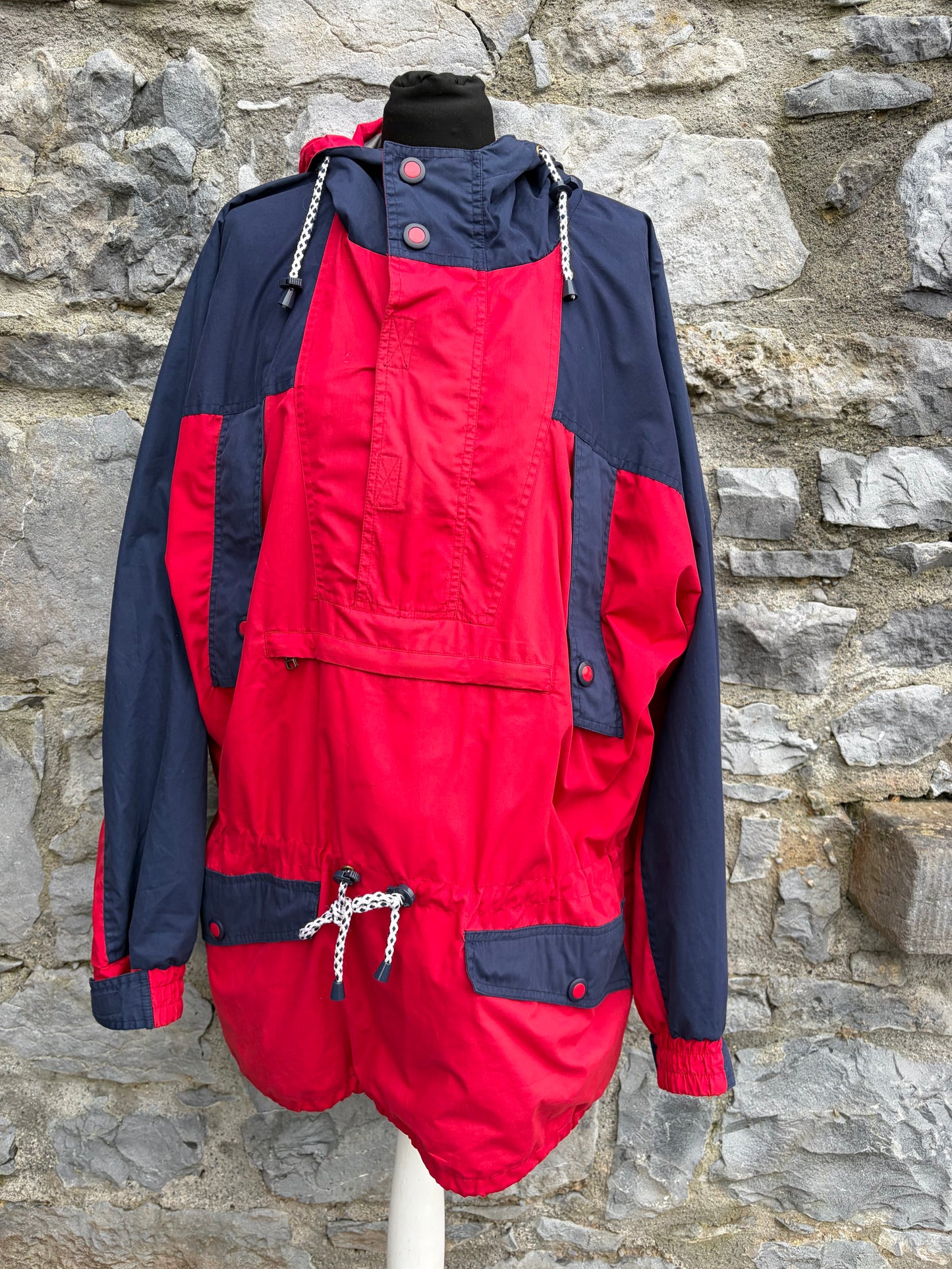 80s Red&navy half zip windbreaker  Large