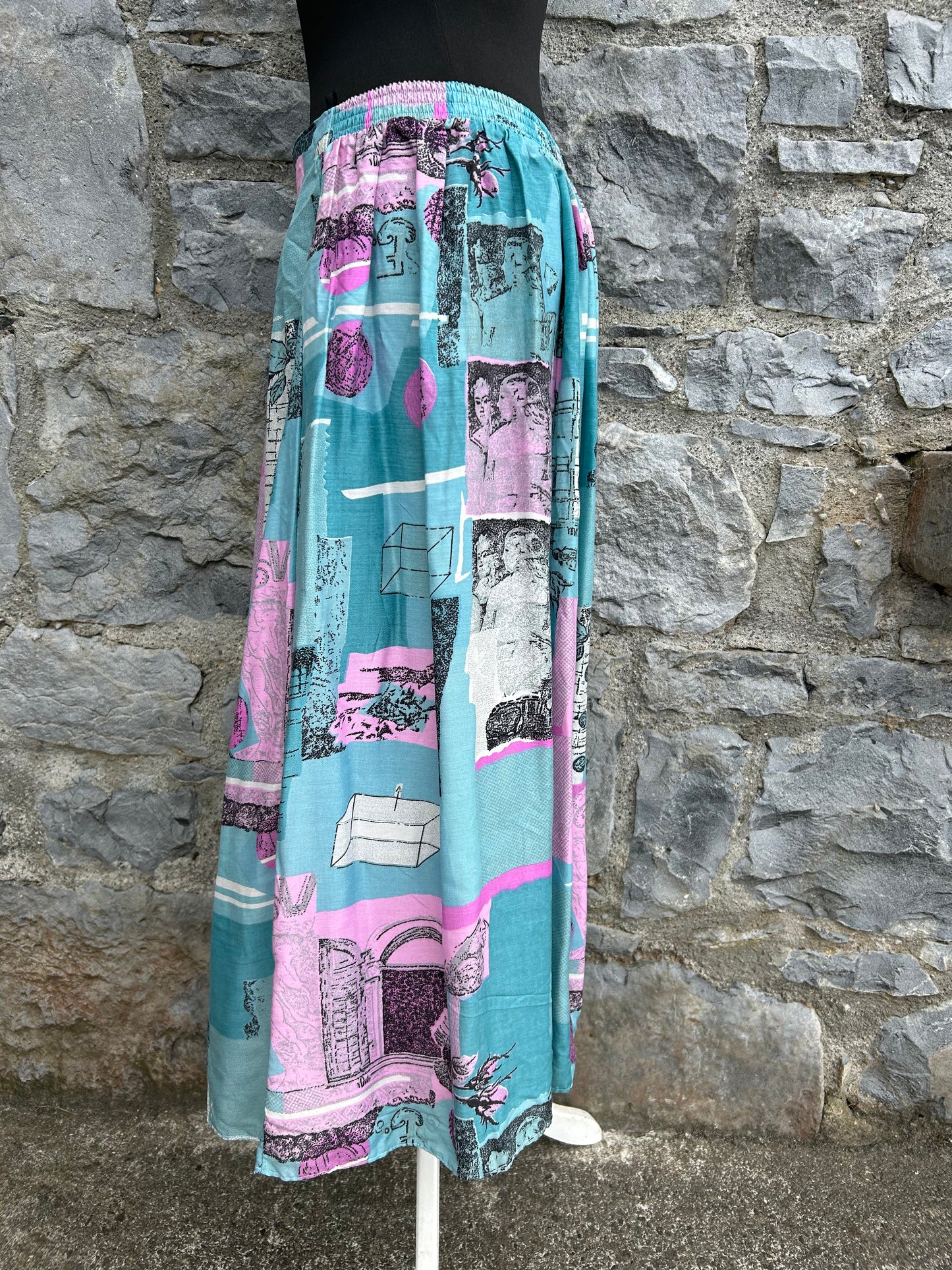 80s teal&pink patchwork skirt uk 12