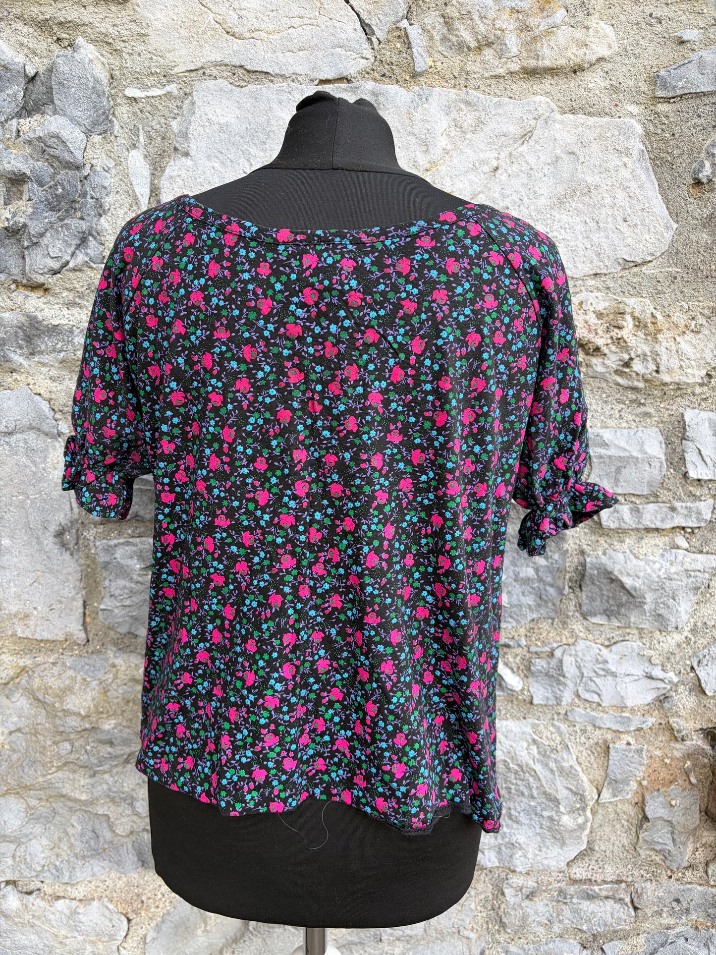 80s pink&teal flowers top uk 12