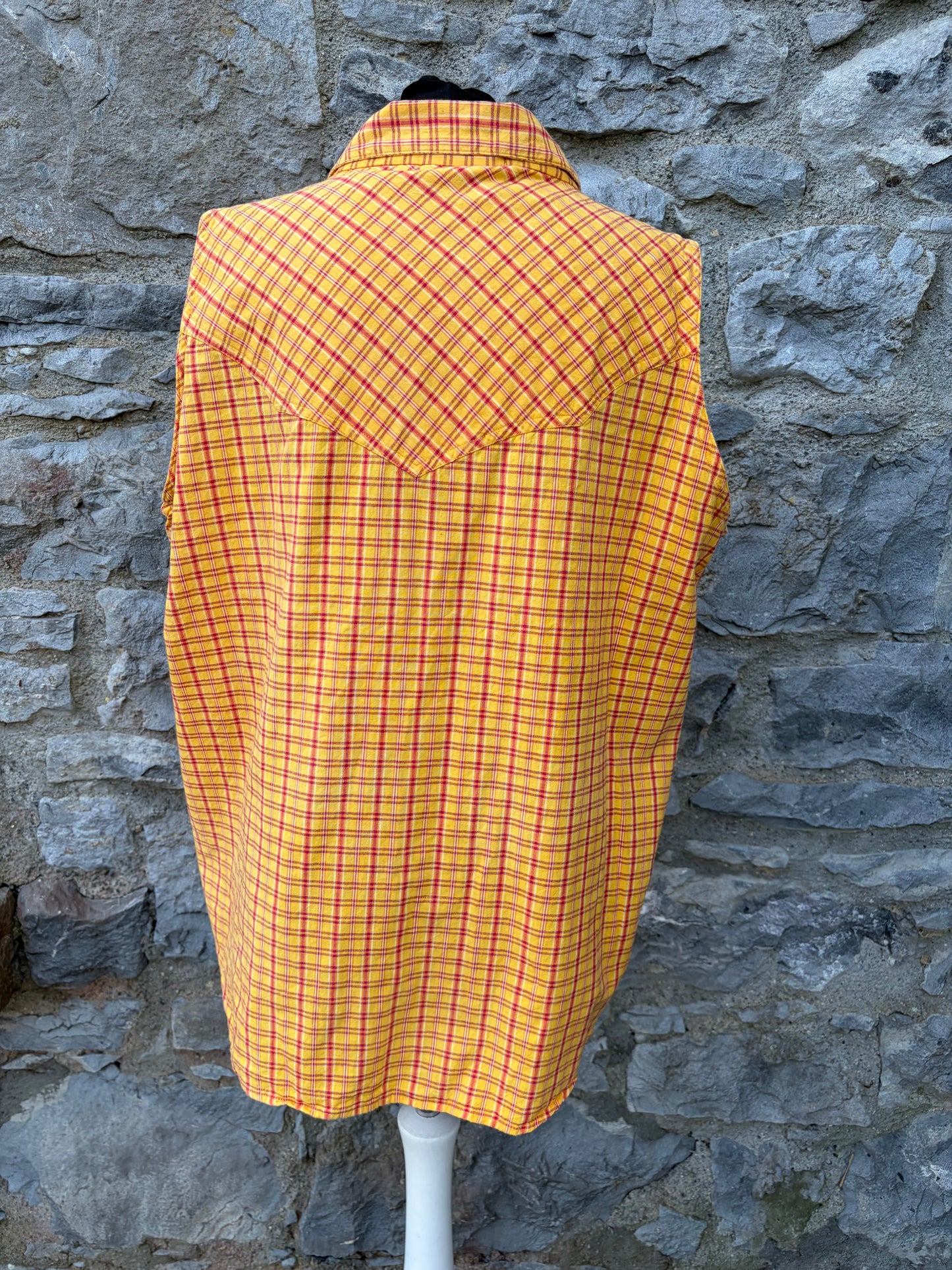 90s orange check sleeveless shirt uk 18-20