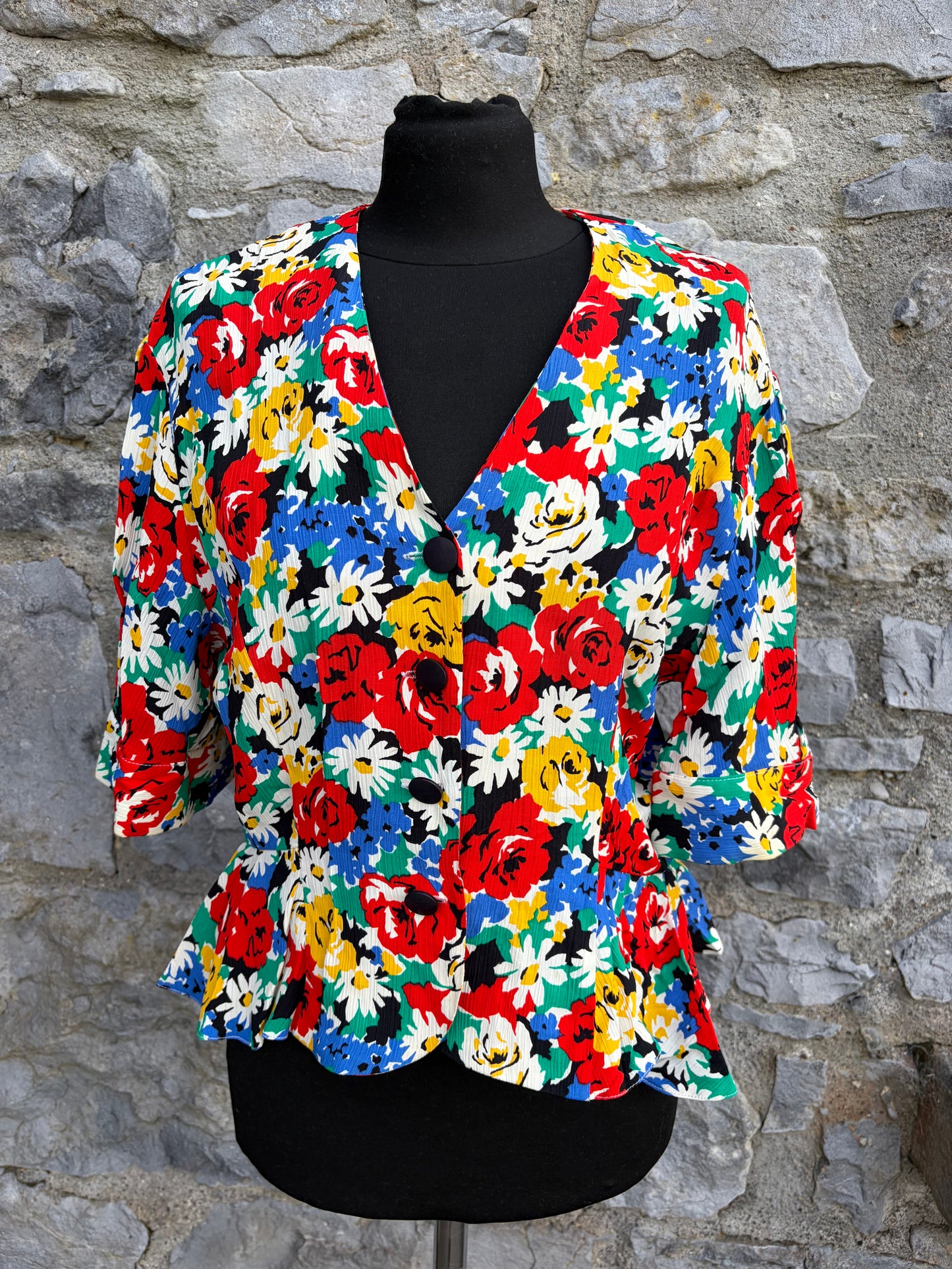 80s colourful flowers blouse uk 12