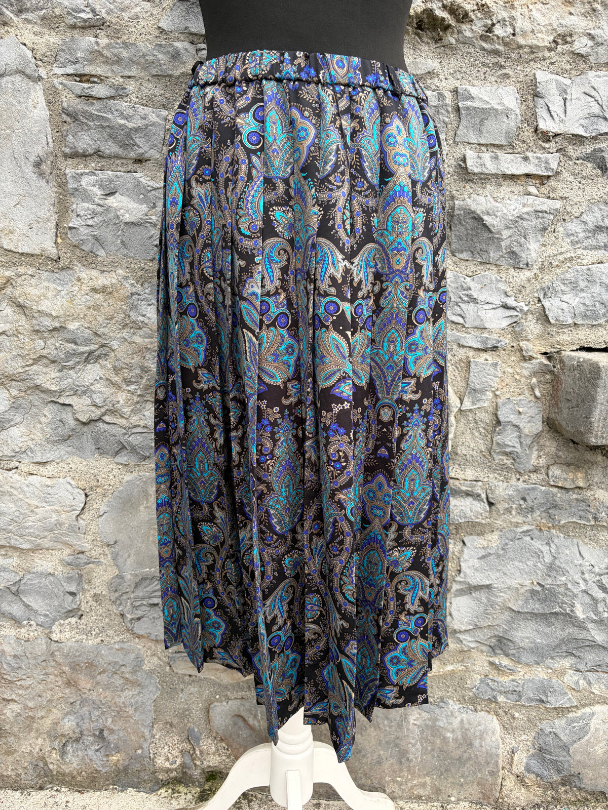 80s teal&black Paisley skirt uk 8-10